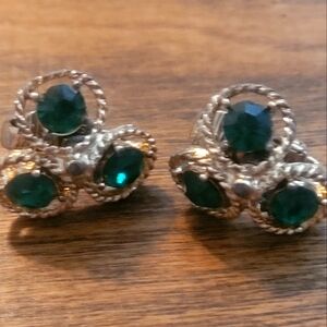 Elegant Green Stone Clip Earrings